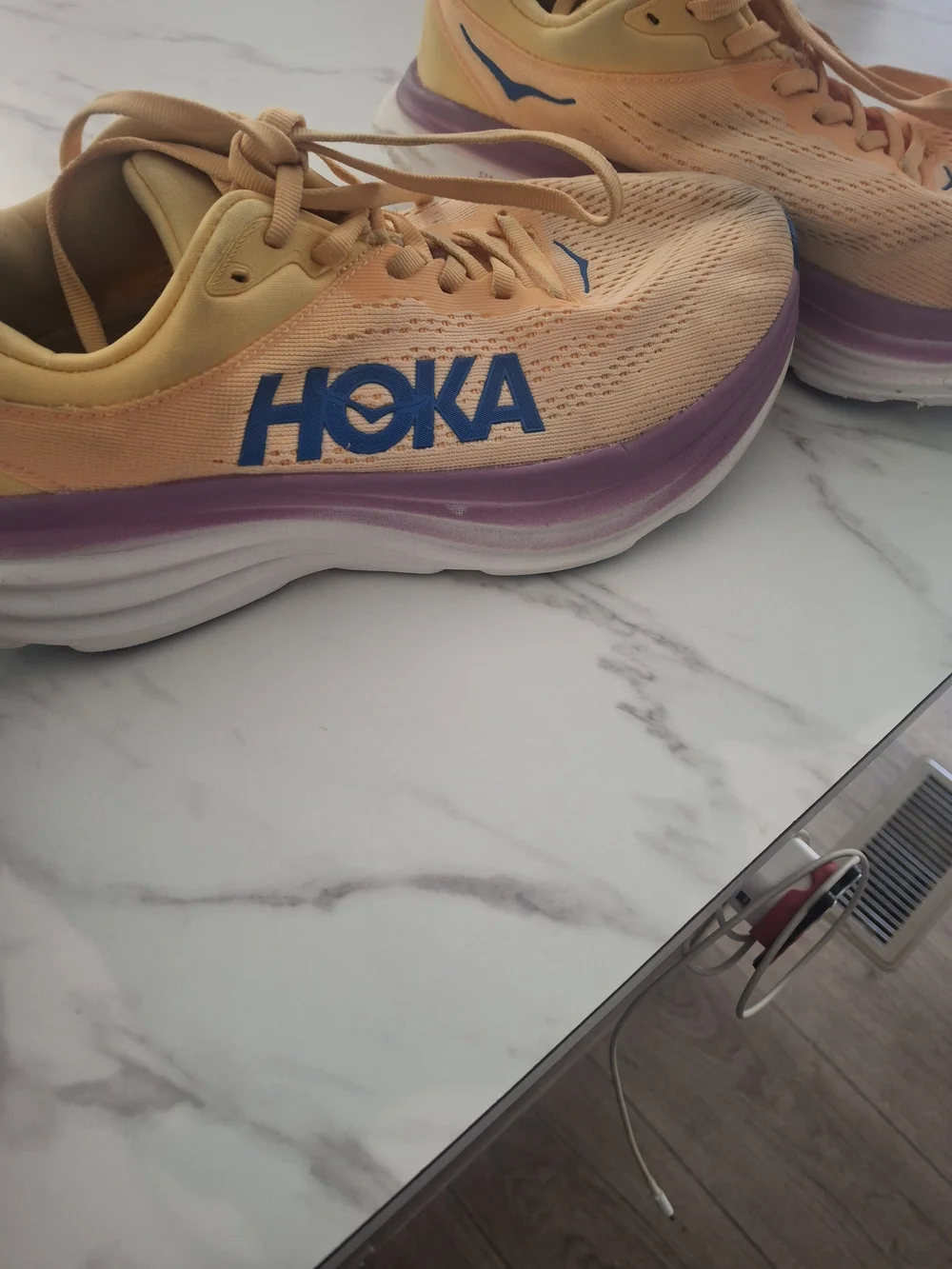 Hoka Women's Peach and Purple Running Sneakers with Blue Logo